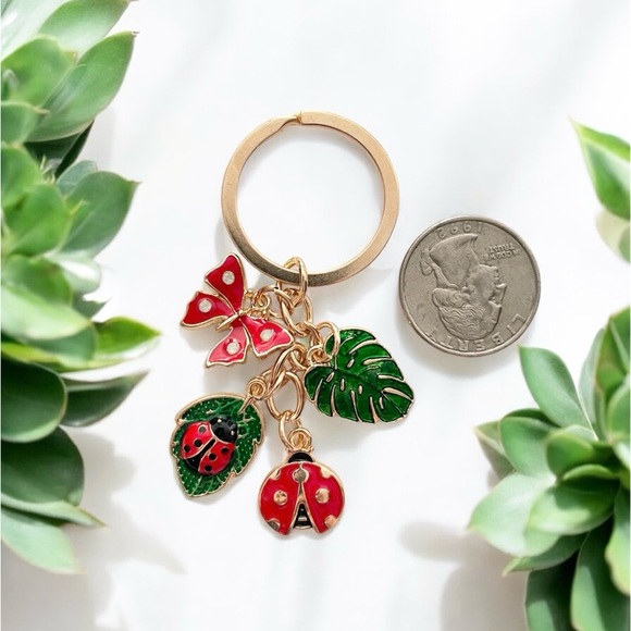Gold Keychain with Red and Green Charms - Picture 2 of 2